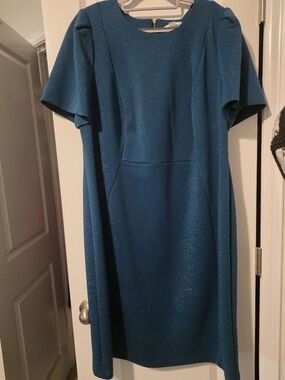 Calvin Klein Teal Sparkle Midi Dress
